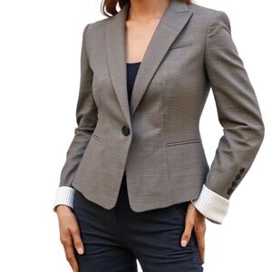 Ann Taylor Vintage Brown Check Blazer Size 0